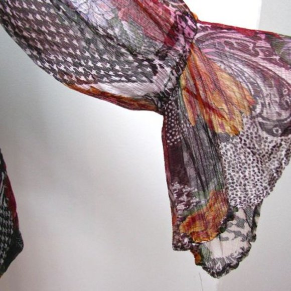 Vintage French Gear Boho Frilly Layered Blouse Floral Rayon Crepe  Size Small - Picture 9 of 10